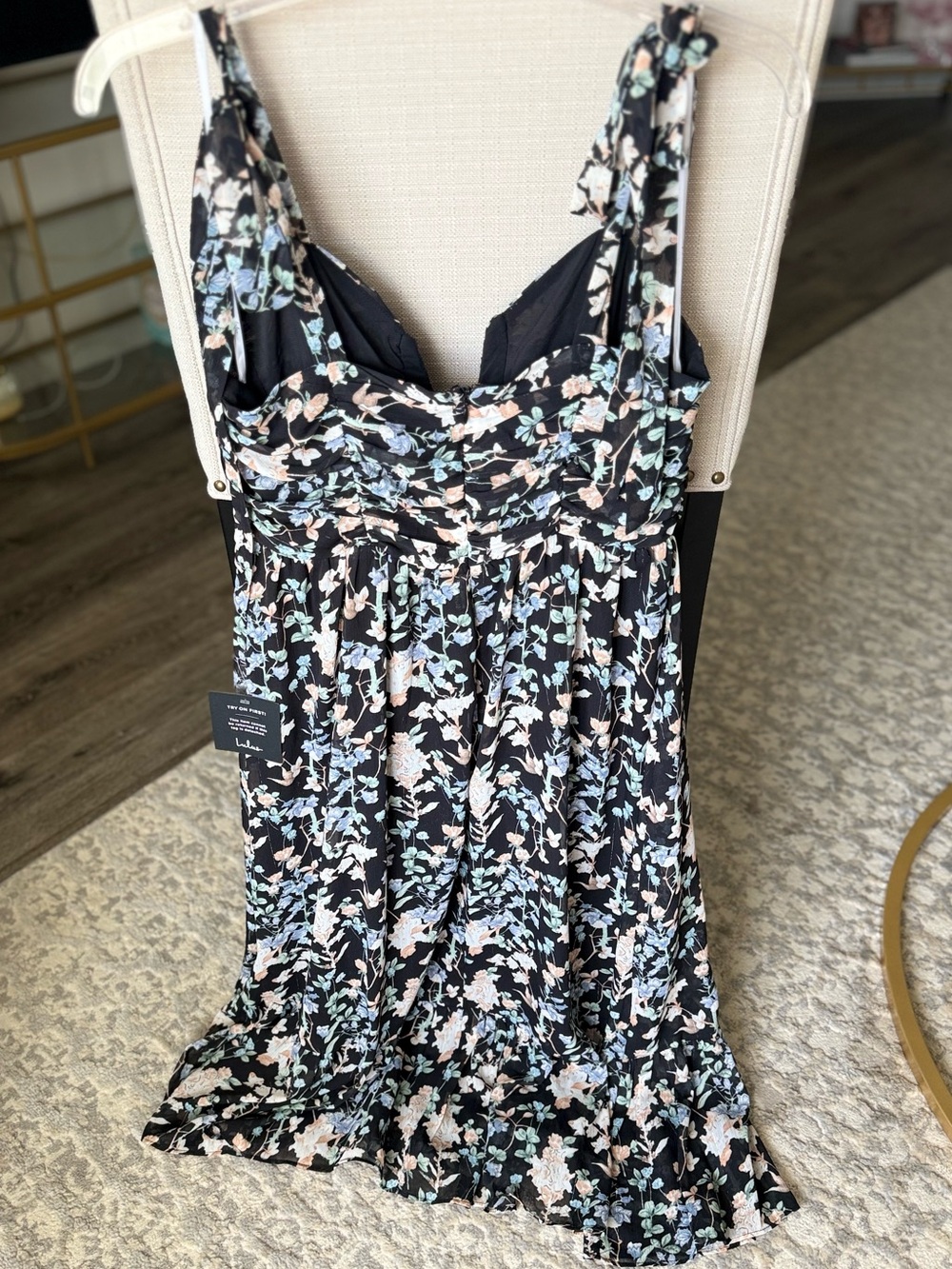 Lulu's Lush Loveliness Black Floral Lurex Tie-Strap Midi Dress - Picture 8 of 11